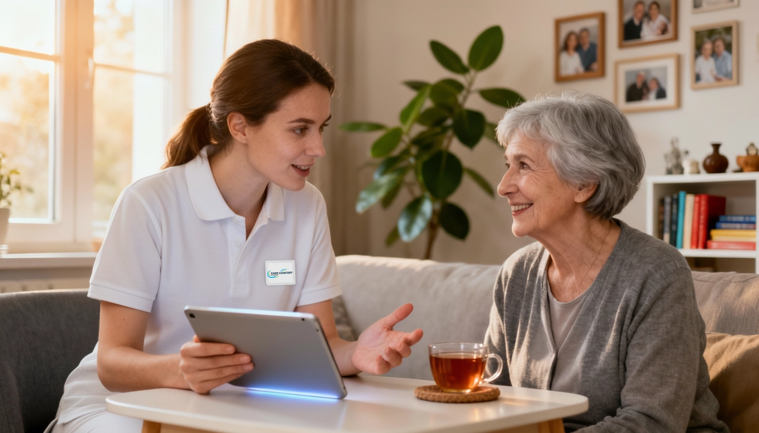 Care Comfor GmbH – Pflegedienst – Pflegekraft betreut eine Frau