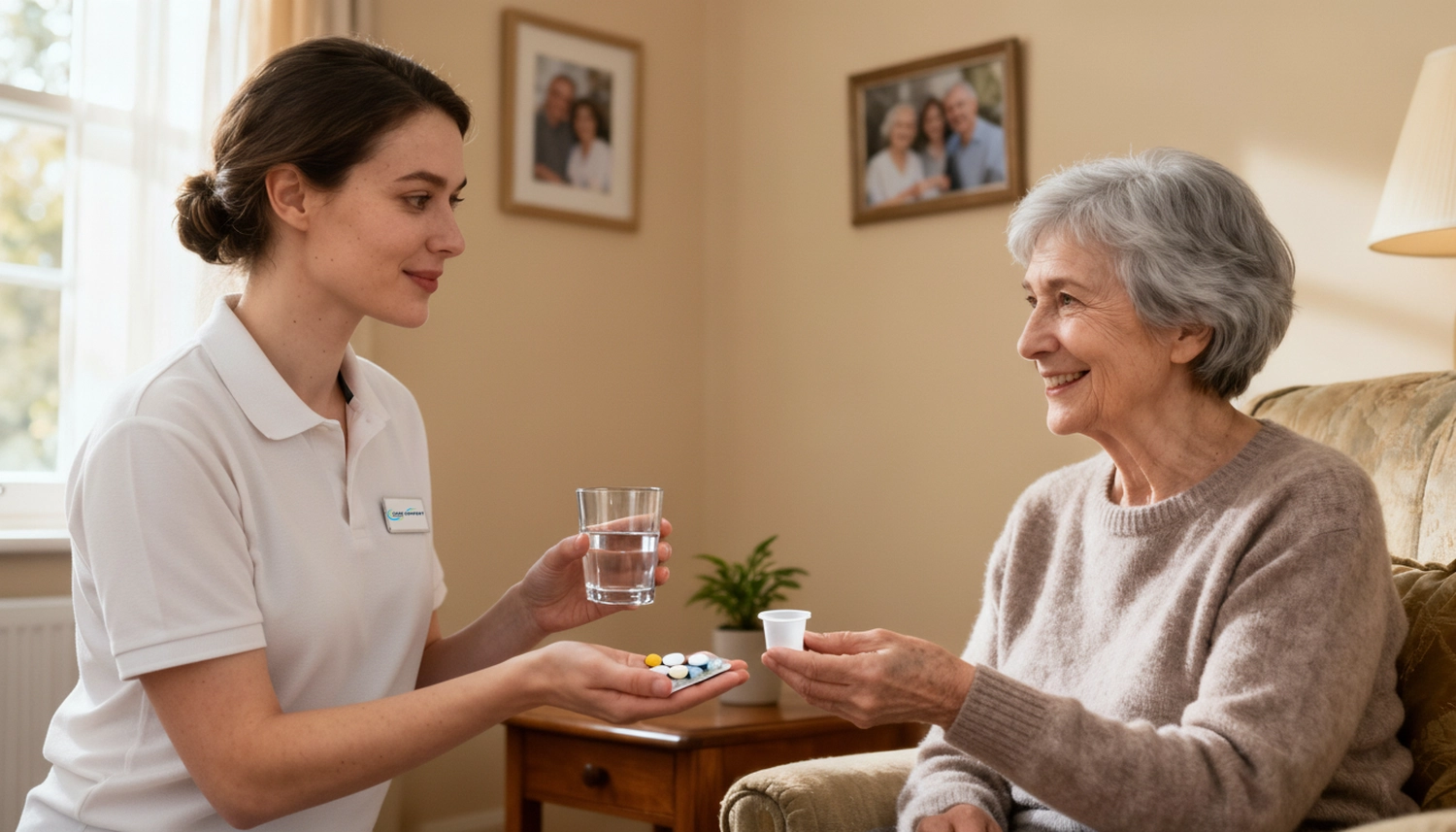 Care Comfor GmbH – Pflegedienst – Pflegekraft betreut eine Frau