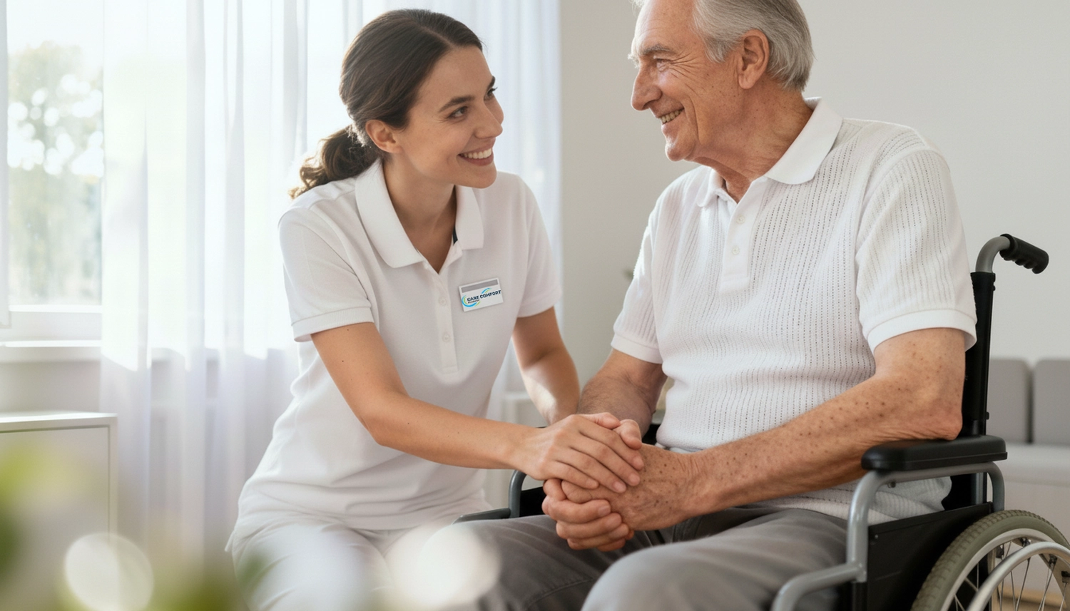 Care Comfor GmbH – Pflegedienst – Pflegekraft kümmert sich um einen Mann