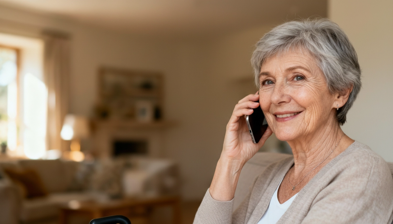 Care Comfor GmbH - Pflegedienst - Eine alte Frau nutzt ihr Mobiltelefon