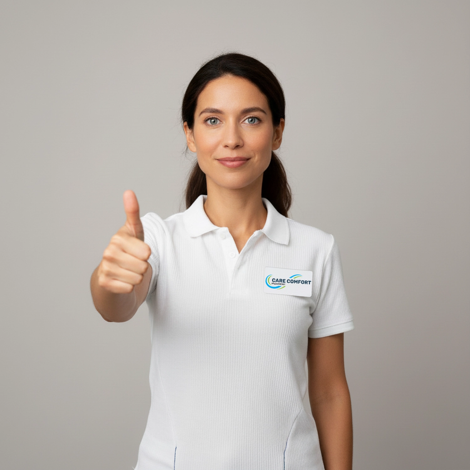 Care Comfor GmbH - Pflegedienst - Krankenschwester zeigt Daumen hoch